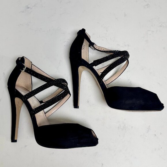 Y2K Nine West Suede Peep Toe Strappy Pumps Size 9 - Picture 1 of 5